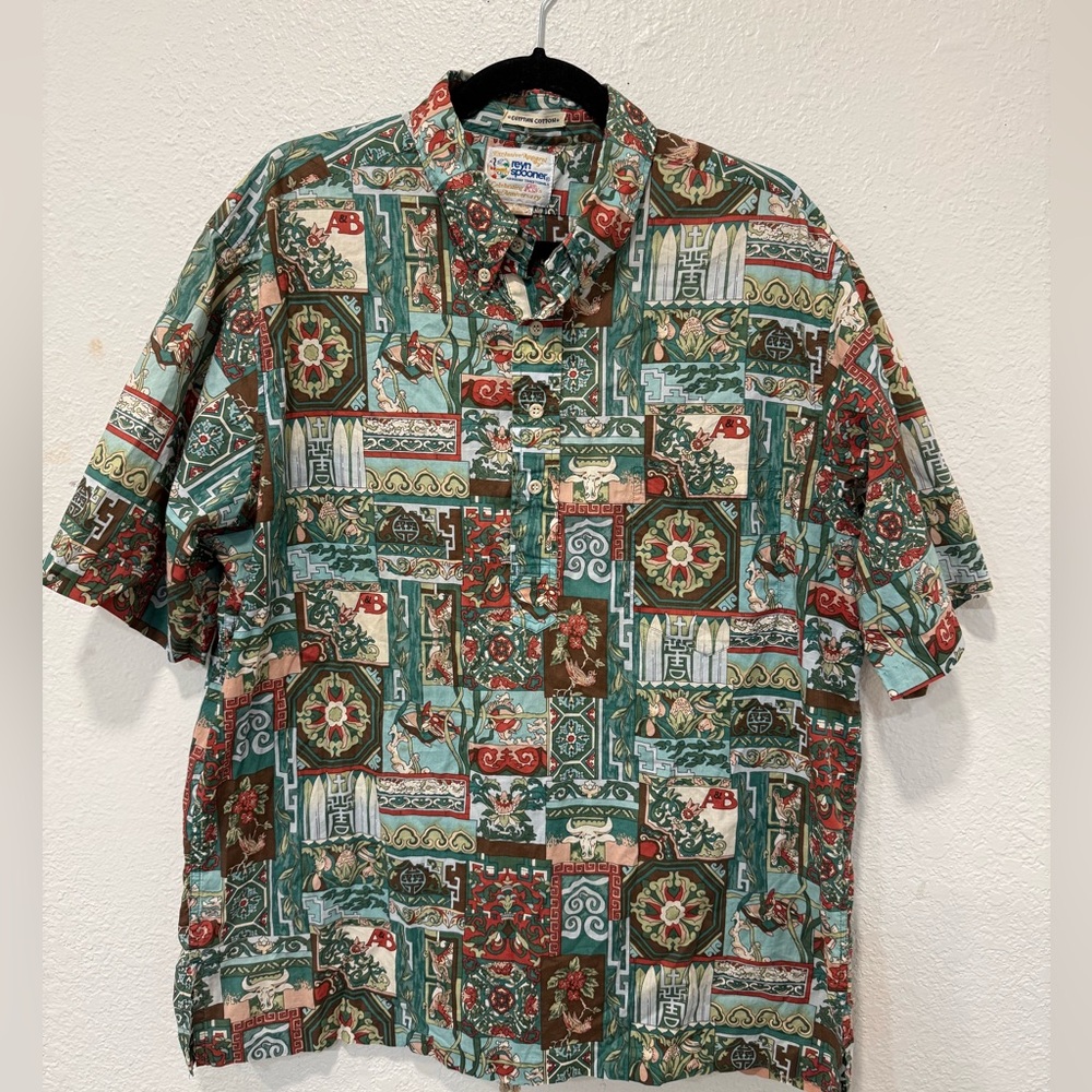 Reyn Spooner  Hawaiian Shirt XL Made In Hawaii Reverse Print Patchwork Vintage